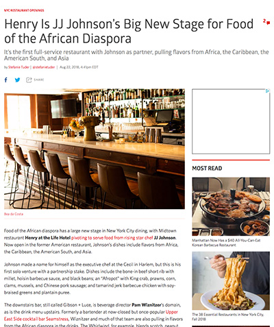 NY Eater: Henry Is JJ Johnson’s Big New Stage for Food of the African Diaspora