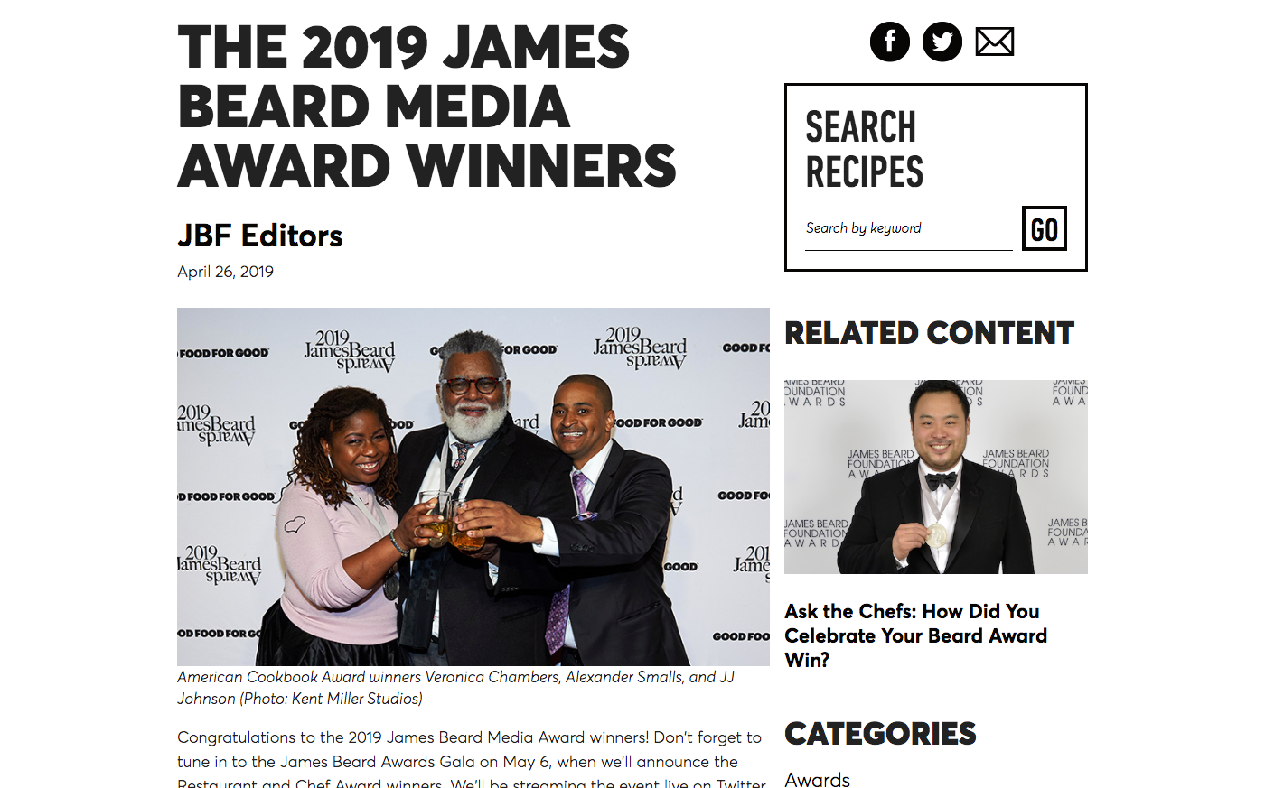THE 2019 JAMES BEARD MEDIA AWARD WINNERS
