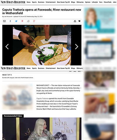 NEW HAVEN REGISTER: Caputo Trattoria opens at Foxwoods