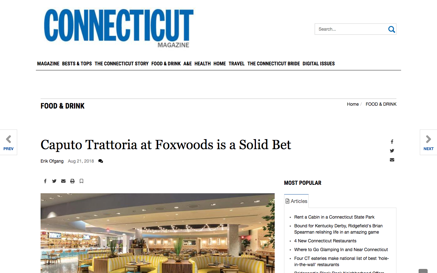 Caputo Trattoria at Foxwoods is a Solid Bet