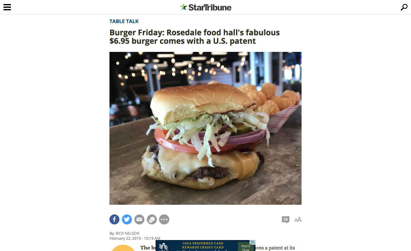 Burger Friday: Rosedale food hall's fabulous $6.95 burger comes with a U.S. patent