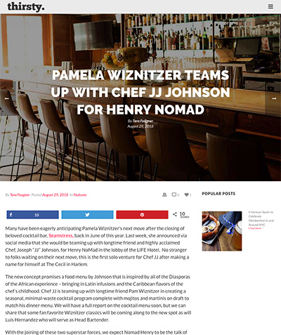 Thirsty: PAMELA WIZNITZER TEAMS UP WITH CHEF JJ JOHNSON FOR HENRY NOMAD